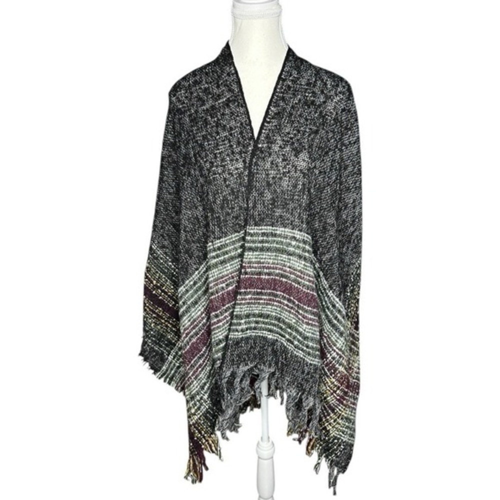 Pinklicious Women's NWT Black Lightweight BOHO Striped Wrap Shaw Shrug‎ 61 x 50